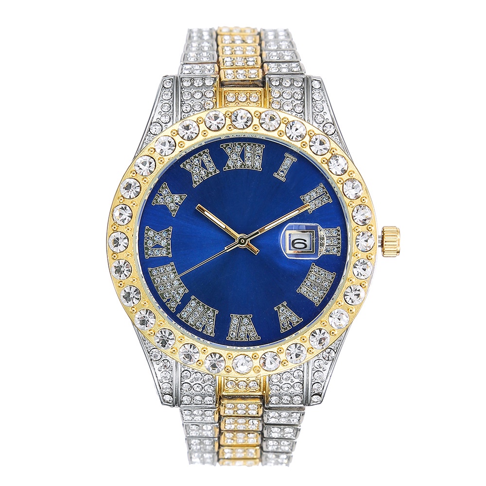 Đồng Hồ Quartz Nam Hiển Thị Ngày Đính Hột Xoàn Dây Hợp Kim