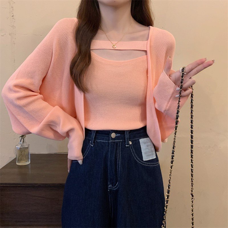 (ẢNH THẬT+Video) Set 2 Áo Len Dệt Kim MiKo DORYPONY Cardigan phối cùng áo hai dây - A176 (3 MÀU)