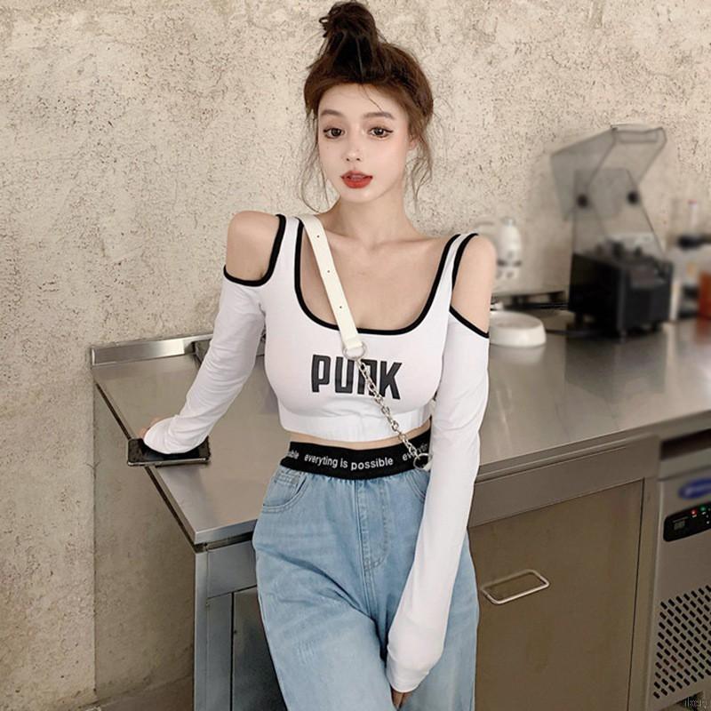 Áo Thun Lửng Tay Dài Cổ Chữ U Quyến Rũ Cho Nữ