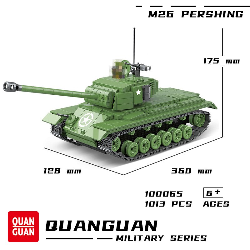 Đồ chơi Lắp ráp Mô hình xe tăng Quan Guan 100065 US Pershing M26 Military Heavy Tanks WW2 Soldier Police Army 1013Pcs