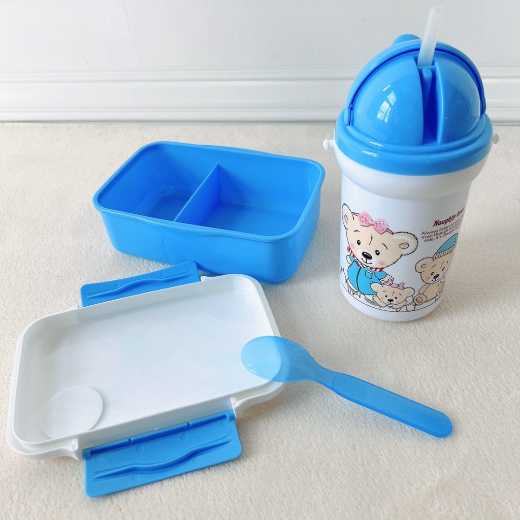 Set Hộp đựng cơm kèm bình nước hình gấu Nauhty Bear 2022 cho bé đi học cho bé trai, gái siêu xinh Nuoiconkieuhan