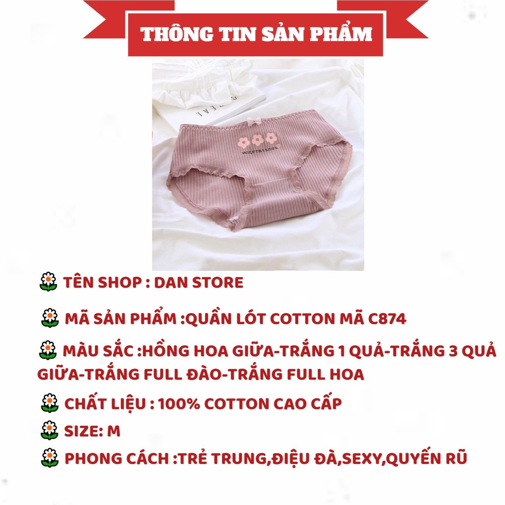 Quần Lót Nữ - Set Cotton gân tăm Hoa đào viền ren DAN STORE MÃ C874