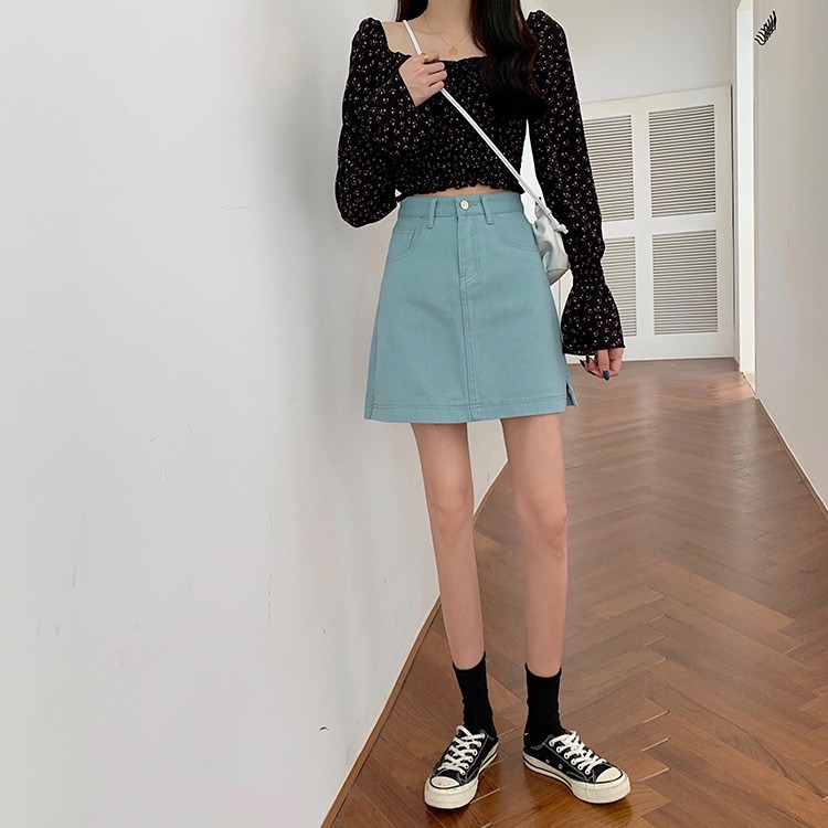 Chân Váy Denim Lưng Cao Thiết Kế Xẻ Tà Đơn Giản Phong Cách Hàn Quốc | BigBuy360 - bigbuy360.vn