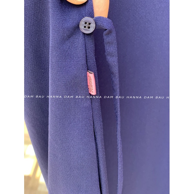 [Size 40 đến 80kg] Đầm bầu công sở xanh đen phối trắng lịch sự dáng suông vải mát không nhăn có túi bên sườn đầm dài