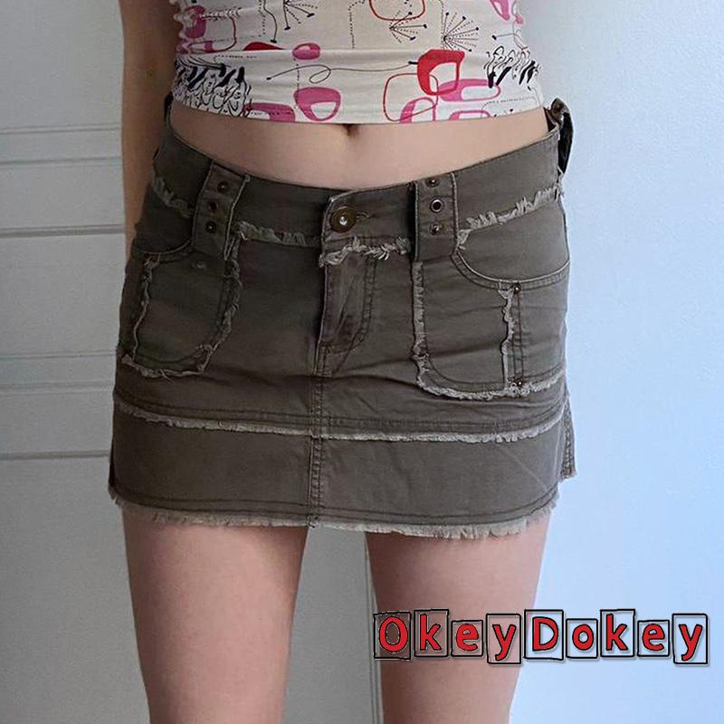 Chân váy jean lưng cao màu sắc tương phản thời trang cho nữ