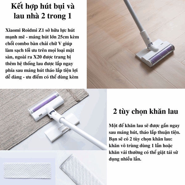 Máy hút bui cầm tay Xiaomi Roidmi Z1 - Máy Hút Bụi Cầm Tay Mini Cao Cấp - Máy Hút Bụi &amp; Lau Nhà Đa Năng Không Dây