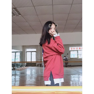 áo nỉ ulzzang đẹp dài tay áo thu đông dáng rộng nỉ bông đỏ gạch | BigBuy360 - bigbuy360.vn