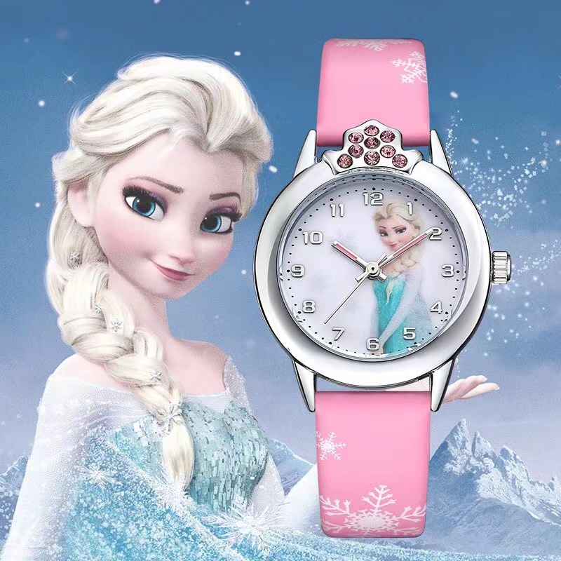 Đồng Hồ Đeo Tay Chống Nước Hình Hoạt Hình Frozen Elsa Anna Dành Cho Bé Gái