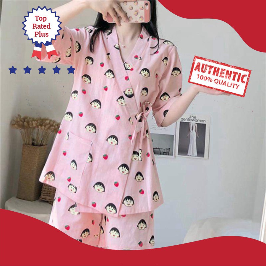 [Chất đẹp] Mới -  BỘ YUKATA MARUKO DÂU TÂY HỒNG ULAZANG - BỘ NGỦ PYJAMA MARUKO HOT