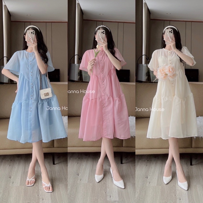váy bầu voan thiết kế 2 lớp bèo đuôi cá Hàng loại 1,phù hợp đi biển,đi chơi,đi làm-Đầm bầu tiểu thư siêu xinh