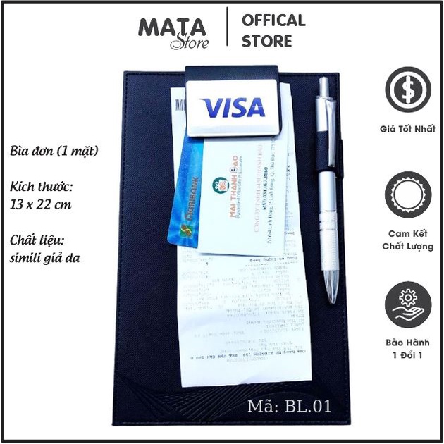 Bìa da cao cấp kẹp bill hoá đơn menu trình ký BL.01 da simili nhỏ gọn nhà hàng quán ăn hội thảo hội nghị MataStore