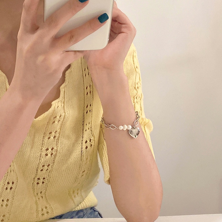 Vòng tay đính ngọc trai hình trái tim thời trang cá tính cho nữ