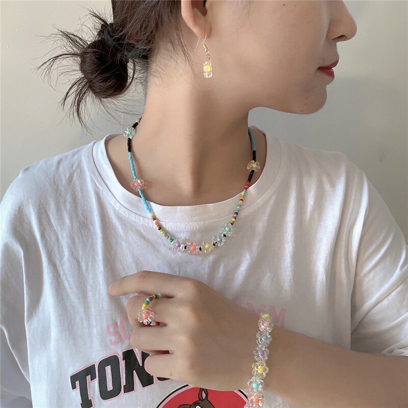 Bộ 50 hạt cườm hoa acrylic trong suốt 12mm dùng làm trang sức