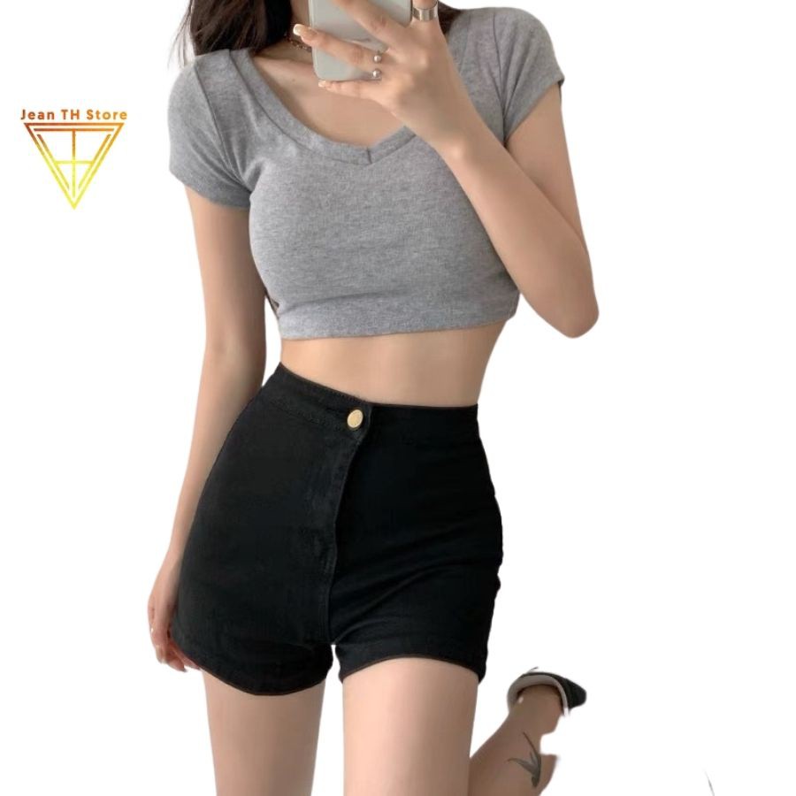 Quần short đùi kaki nhung TH Store co dãn 2 màu cạp cao tôn dáng lưng ôm body ullzang - Hàng nhập khẩu