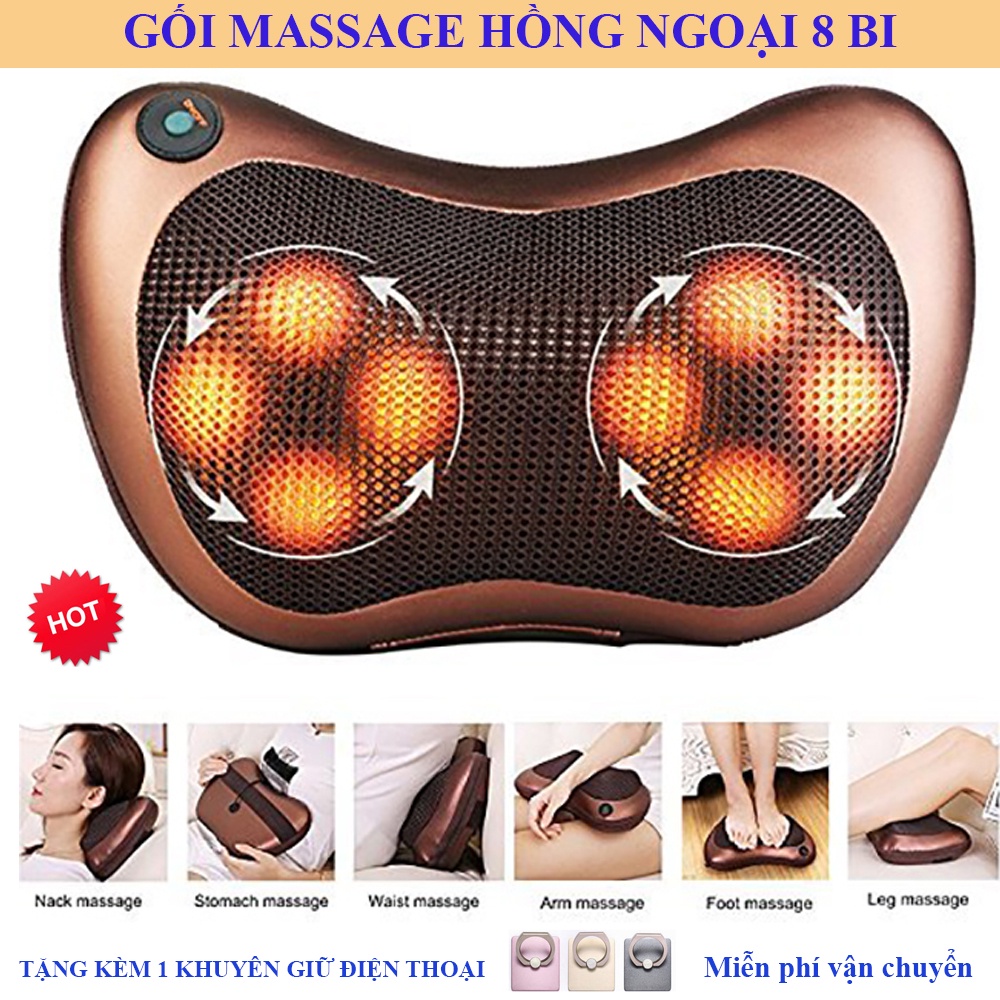 Gối massa hồng ngoạị 8 bi massage xoay chiều