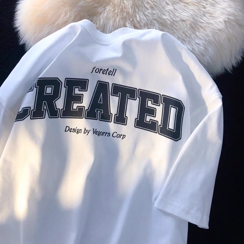 Áo thun cotton tay lỡ dáng rộng unisex - CREAT