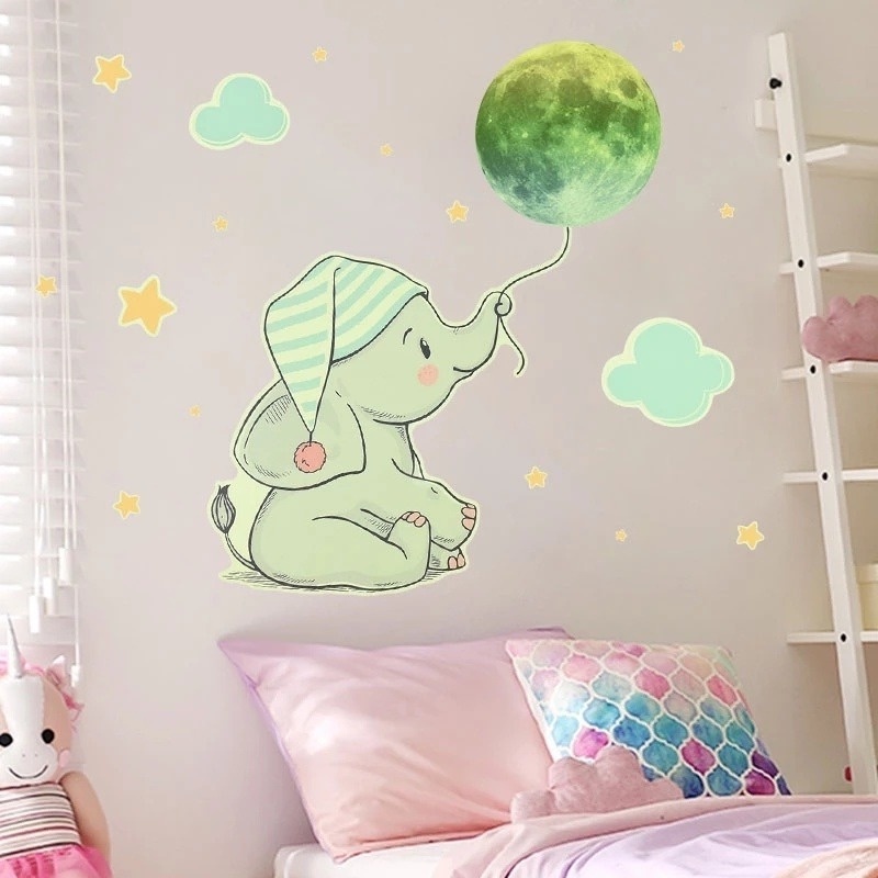 Miếng Dán Tường Dạ Quang Hình Chú Voi Hoạt Hình Trang Trí Phòng Ngủ Cho Bé DIY