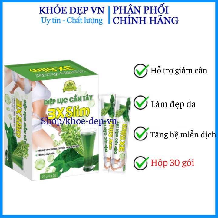 Diệp lục cần tây 3X Slim giúp giảm mỡ thừa Hàng chính hãng (Hộp 30 gói x 5g)