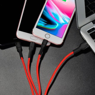 Cáp 3 đầu hoco u31 benay lightning và micro usb type c- dây dù chống đứt 1,2 mét