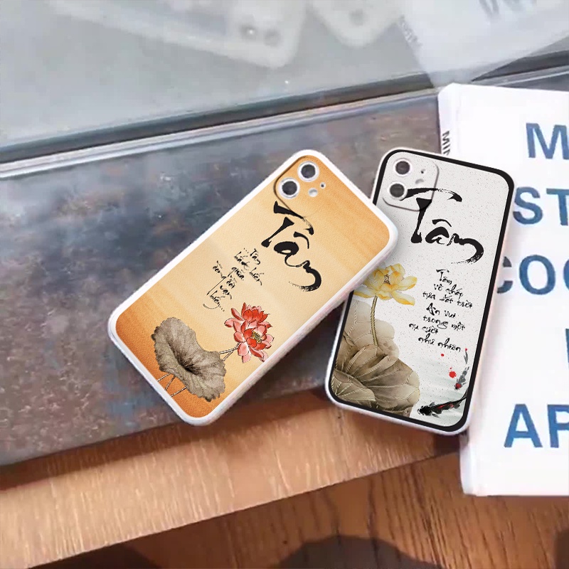 Ốp iPhone chữ nho nền Chữ Tâm cho iPhone 6/6plus/7/Xsmax/11 đến iPhone 13 promax
