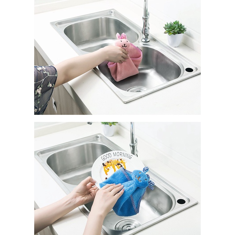 Khăn Lau Tay, Lau Bát Nhà Bếp Siêu Thấm Nước Có Móc Treo Hình Thỏ Đáng Yêu