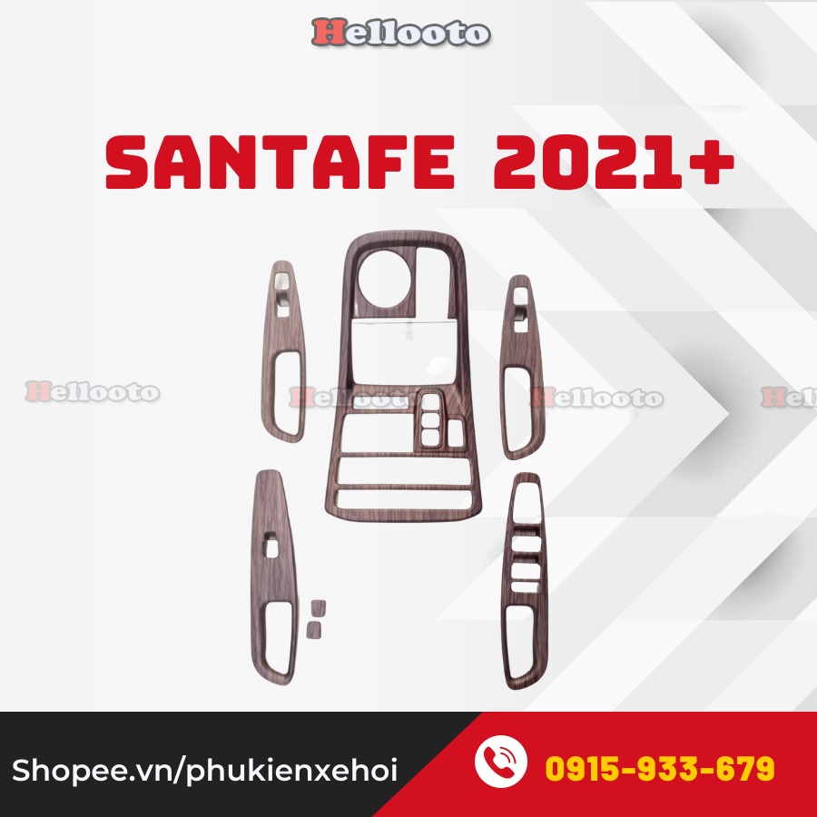 Ốp nội thất Vân Gỗ Nâu Xe Hyundai Santafe 2021 2022 - bộ 5 chi tiết