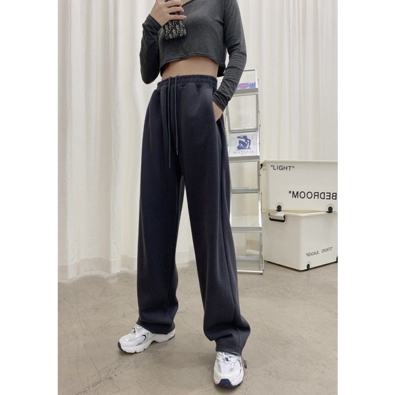 White Track Pants Women's Ankle-Tied Loose All-Match Fashion Straight Casual Sweatpants High Waist Drooping Wide Leg Pants Summer