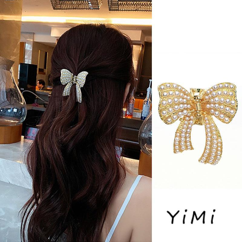 Kẹp Tóc Nơ Đính Đá Và Ngọc Trai Giả Phong Cách Vintage Mới