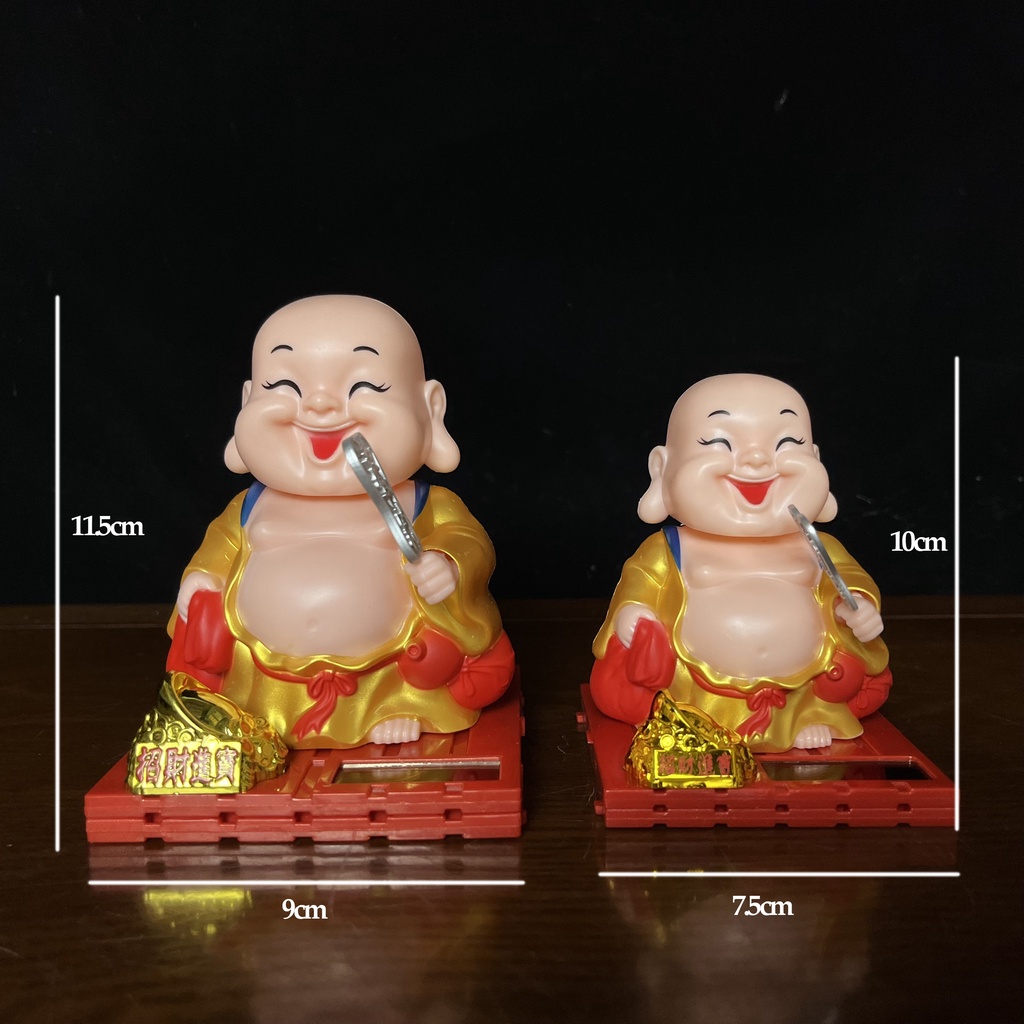 Tượng Chú tiểu gõ mõ năng lượng mặt trời có nhạc sạc pin - phật giáo tuệ quang