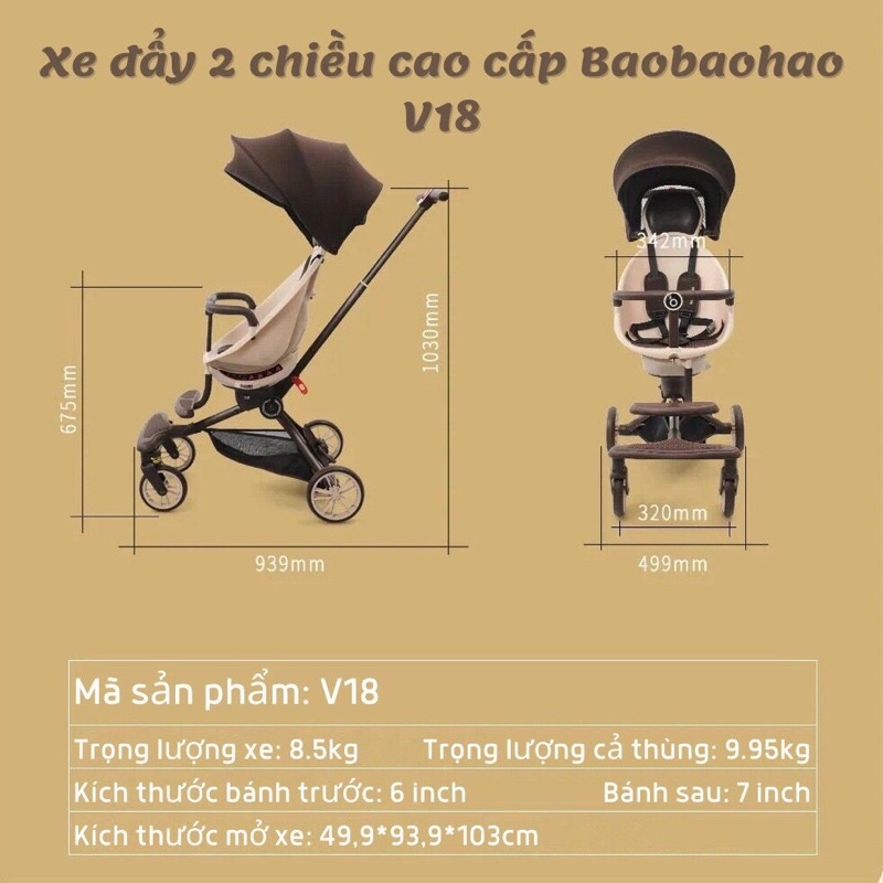 Xe gấp gọn cao cấp V18 Baobaohao mái vòm 5 chế độ ngả ngồi cho bé