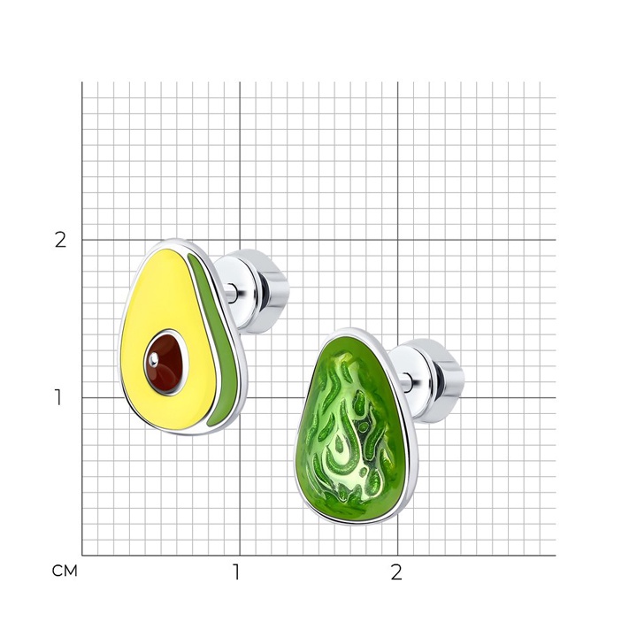 Bông tai bạc tráng men Sokolov chính hãng hình trái bơ 94024324