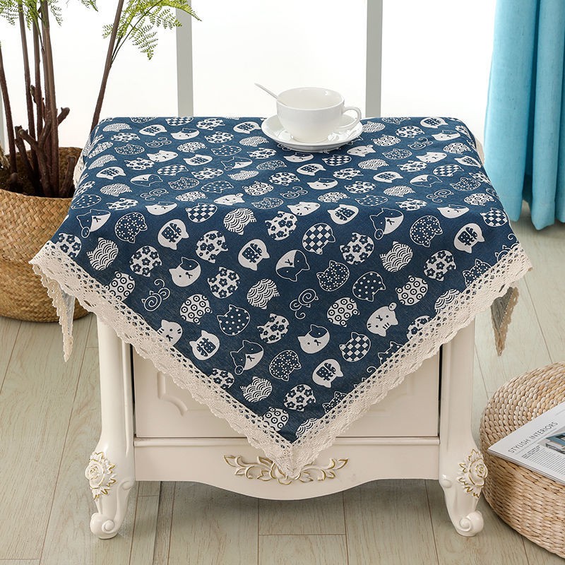 Bán trước☑✠Khăn trải bàn Vải cotton và lanh Pastoral Phòng khách nhỏ Tươi mát cà phê hình chữ nhật trơn vuông