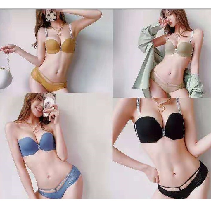 👙 SALE 👙Set áo ngực không dây & quần lót nữ họa tiết chữ kiểu Pháp sexy