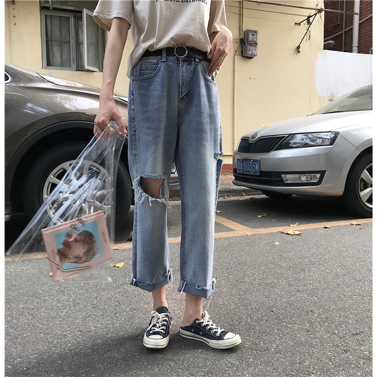 [ order] quần baggy ulzzang rách 1 phía dáng xuông | BigBuy360 - bigbuy360.vn