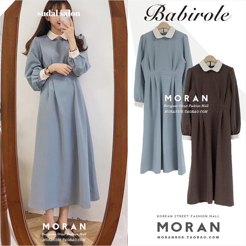Váy dài tay mùa thu đông cổ bẻ MORAN
