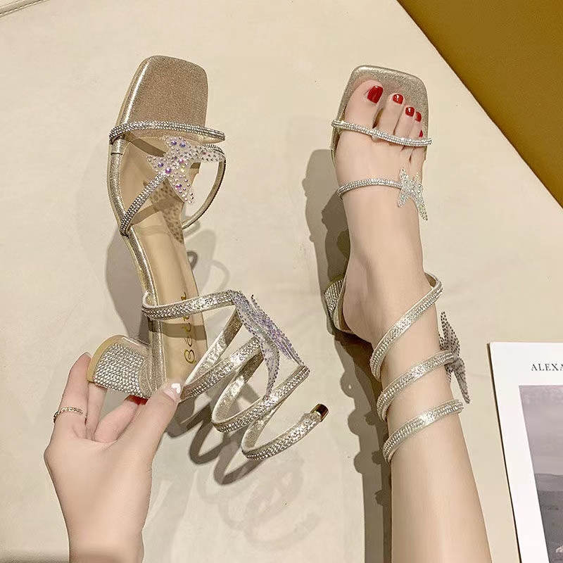 Giày Cao Gót Đính Đá Hình Rắn Phong Cách La Mã Thời Trang Mùa Hè Mới