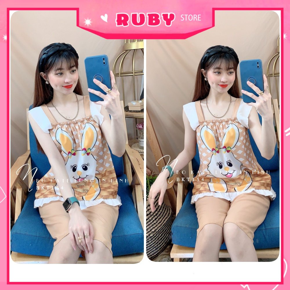 Đồ bộ nữ mặc nhà chất kate mềm mịn mát in hình thỏ hoạt hình dễ thương BKT154