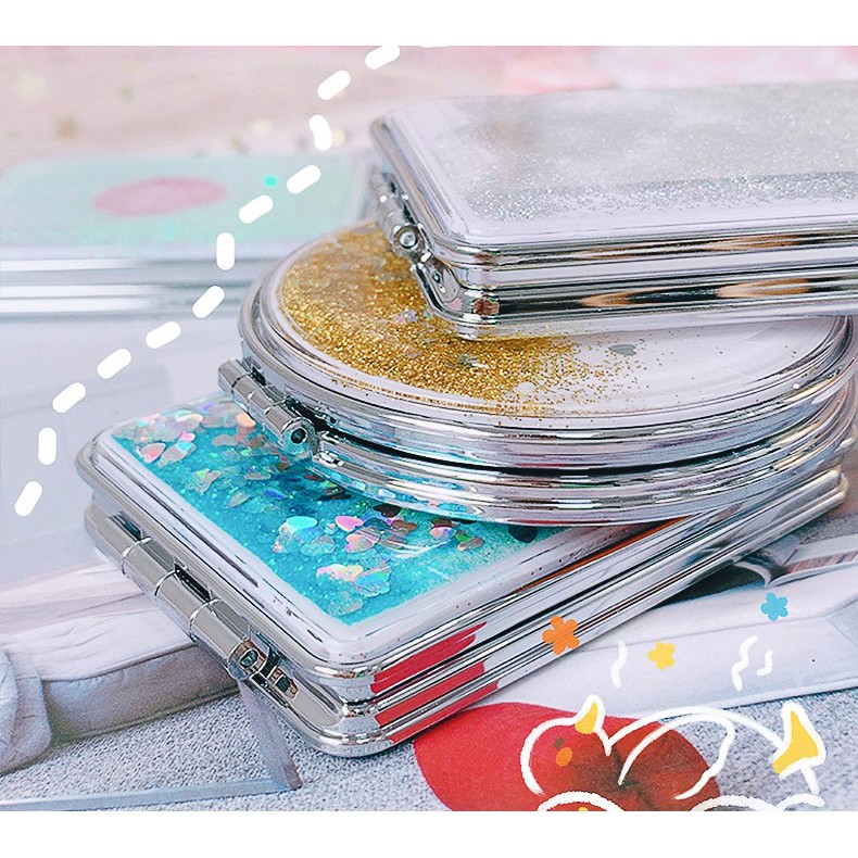 Gương kim sa cầm tay - gương mini 2 mặt - hoạt hình đáng yêu