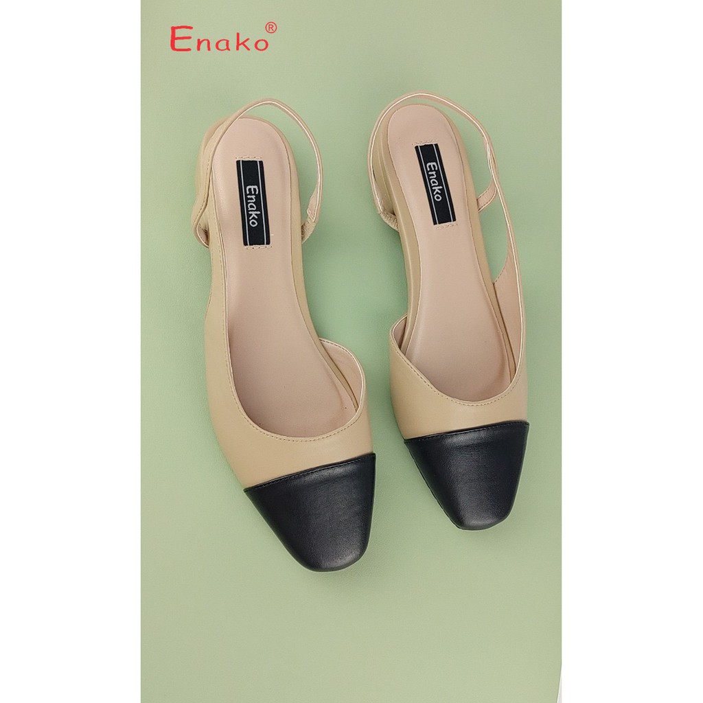 Giày sandal đế bệt bít mũi hở gót phối nỉ đen thời thượng Enako TP13505