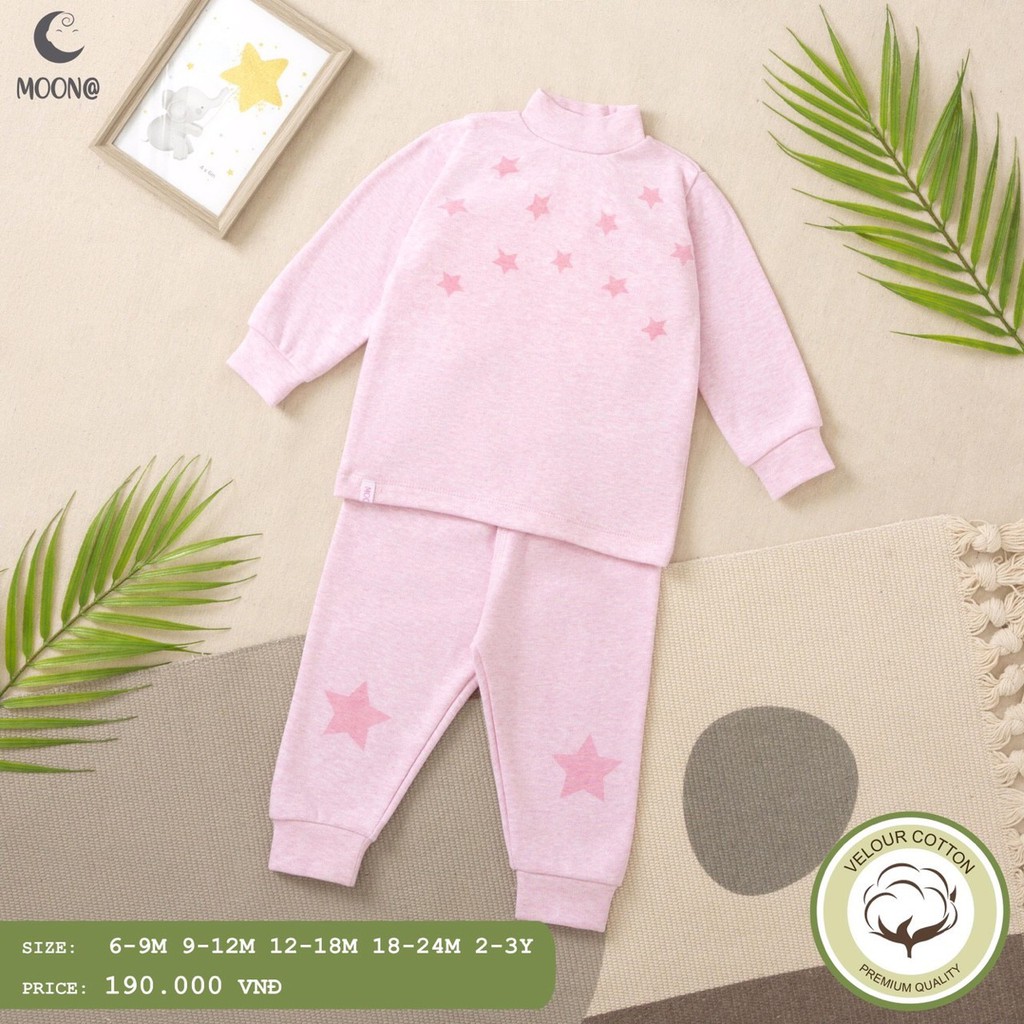 [CHÍNH HÃNG] Bộ cổ 2cm cotton nhung họa tiết trẻ em Moon