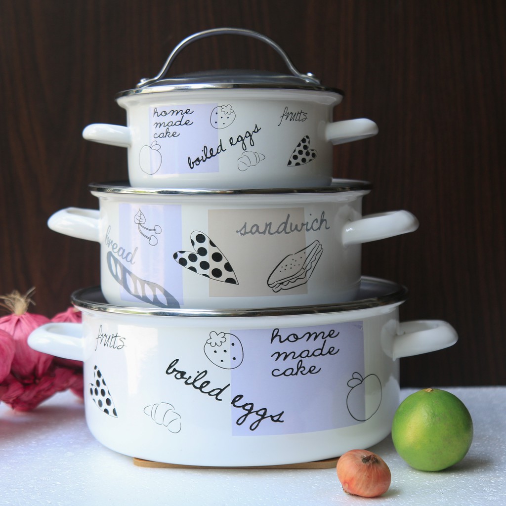 Nồi Thép Tráng Men nhập khẩu cao cấp CHEFTINA dùng được bếp từ, kích thước 16cm, 20cm, 24cm