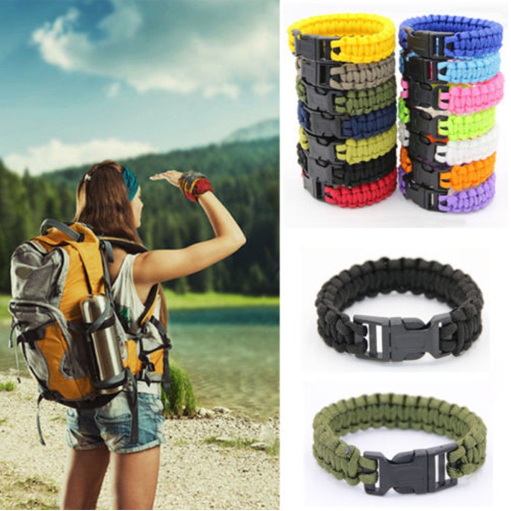 Vòng tay paracord bằng polyester dệt phối khóa nhựa độc đáo khi sinh tồn/cắm trại/khẩn cấp nhiều màu sắc tùy chọn