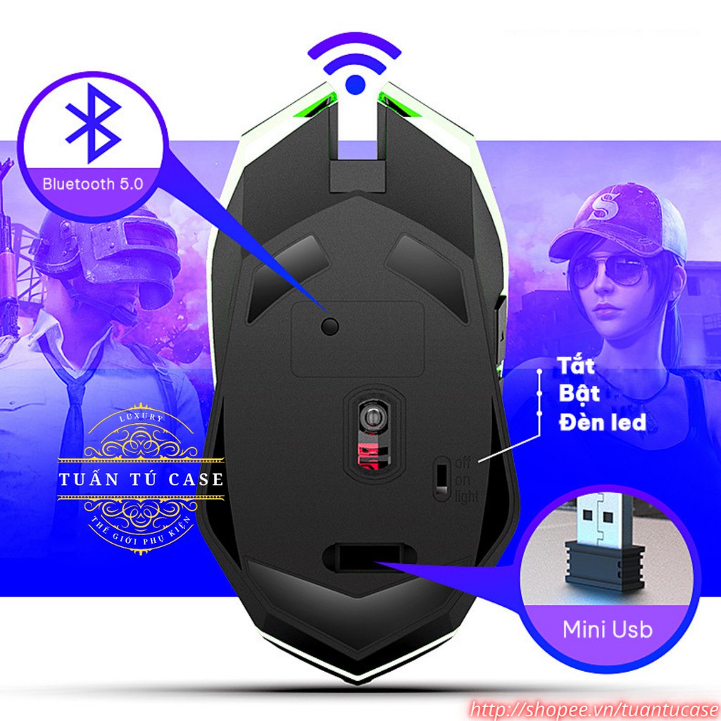 Chuột Bluetooth Gaming X5 chính hãng Free Wolf kết nối không dây có đèn Led 6 màu - Thiết kế đỉnh cao