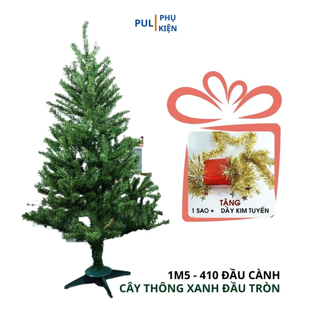 Cây thông noel 1m5 trưng bày trong sảnh phòng khách ngoài trời kèm nhiều phụ kiện trang trí cây thông m5