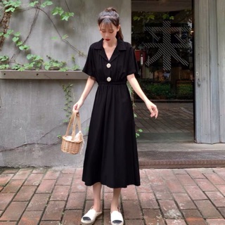 Váy cổ V đính cúc dọc 2 cúc