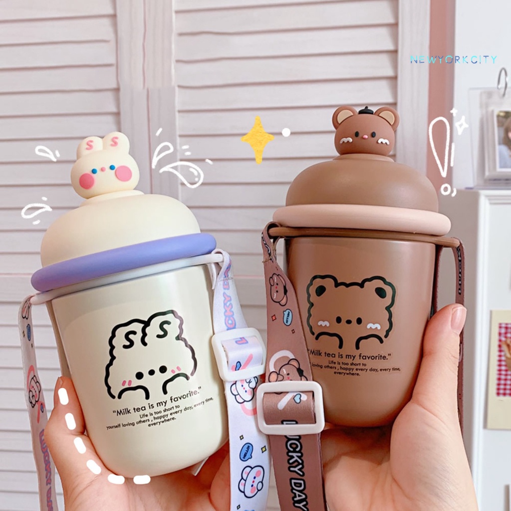 Bình Nước Giữ Nhiệt 350ML Bằng Thép Không Gỉ In Họa Tiết Hoạt Hình Dễ Mang Theo Có Thể Tái Sử Dụng