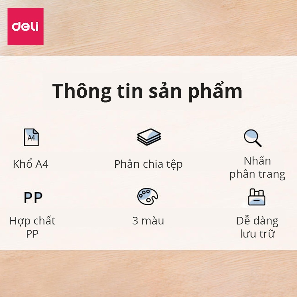 Cặp đựng tài liệu A4 Deli - 8 ngăn phân trang - file lưu trữ tài liệu - Xanh Dương/ Xanh lá/ Xám - 72456