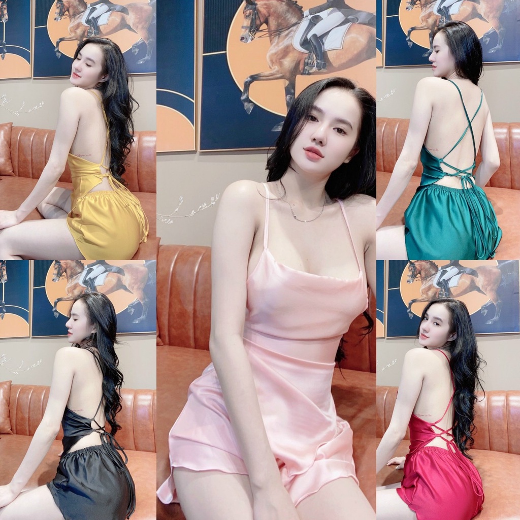 ❌SEXY❌ Đồ ngủ sexy, sexy dây cột lưng satin loại 1 mềm mịn mát freesize dưới 60kg