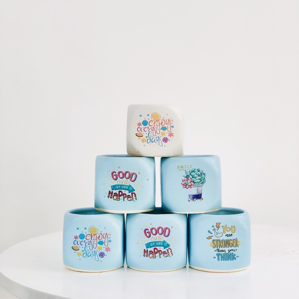 Chậu xí ngầu trồng sen đá, xương rồng, cây để bàn mini