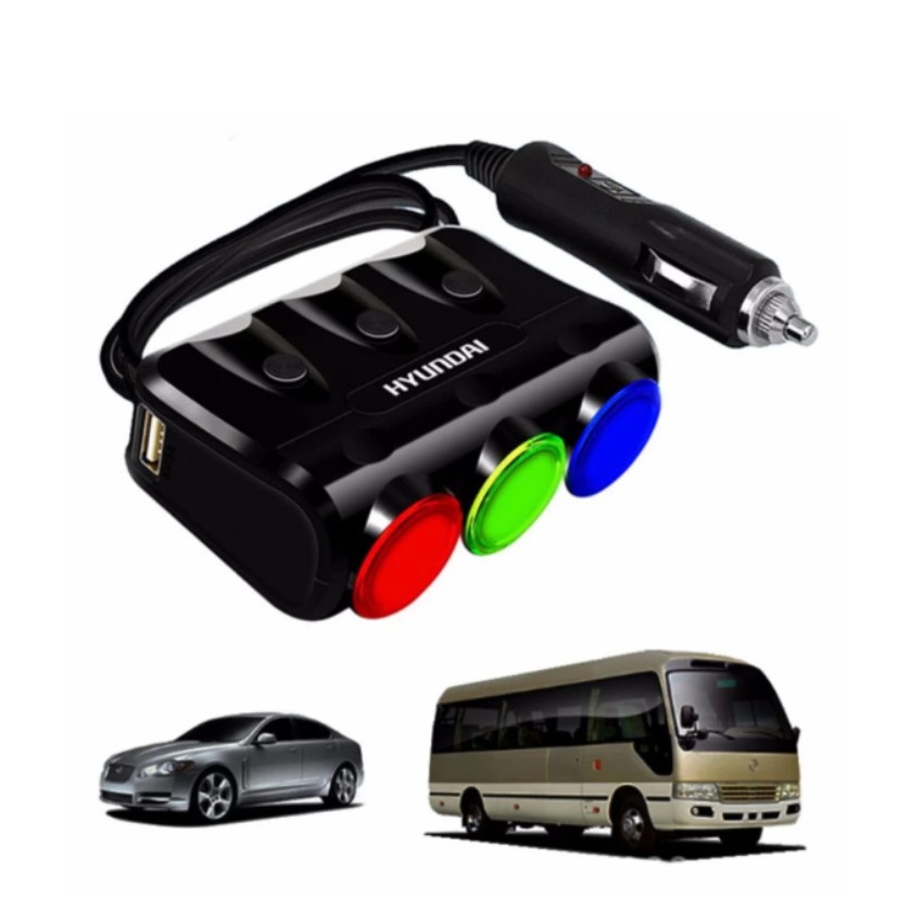 Bộ chia 3 nguồn tẩu thuốc ô tô kèm 2 cổng USB cao cấp 206488 [SKM]